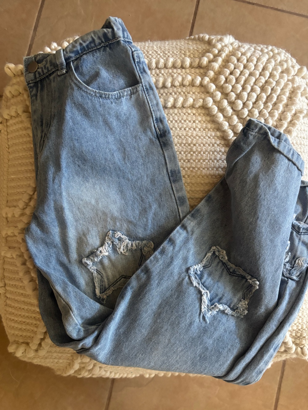 Amazon Women Jeans Light Blue Patchwork Stars